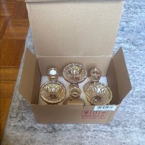 Elegant Glass Candle Holder Set - Amber